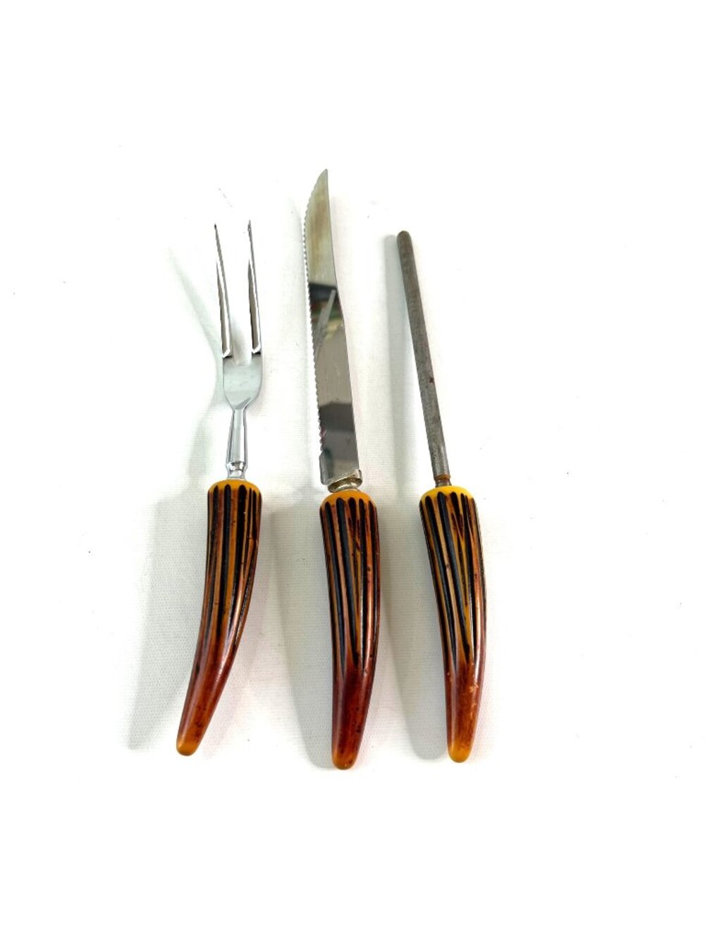 Vintage Lifetime Cutlery Meat Carving Set Fork Knife Faux Stag Horn Handle
